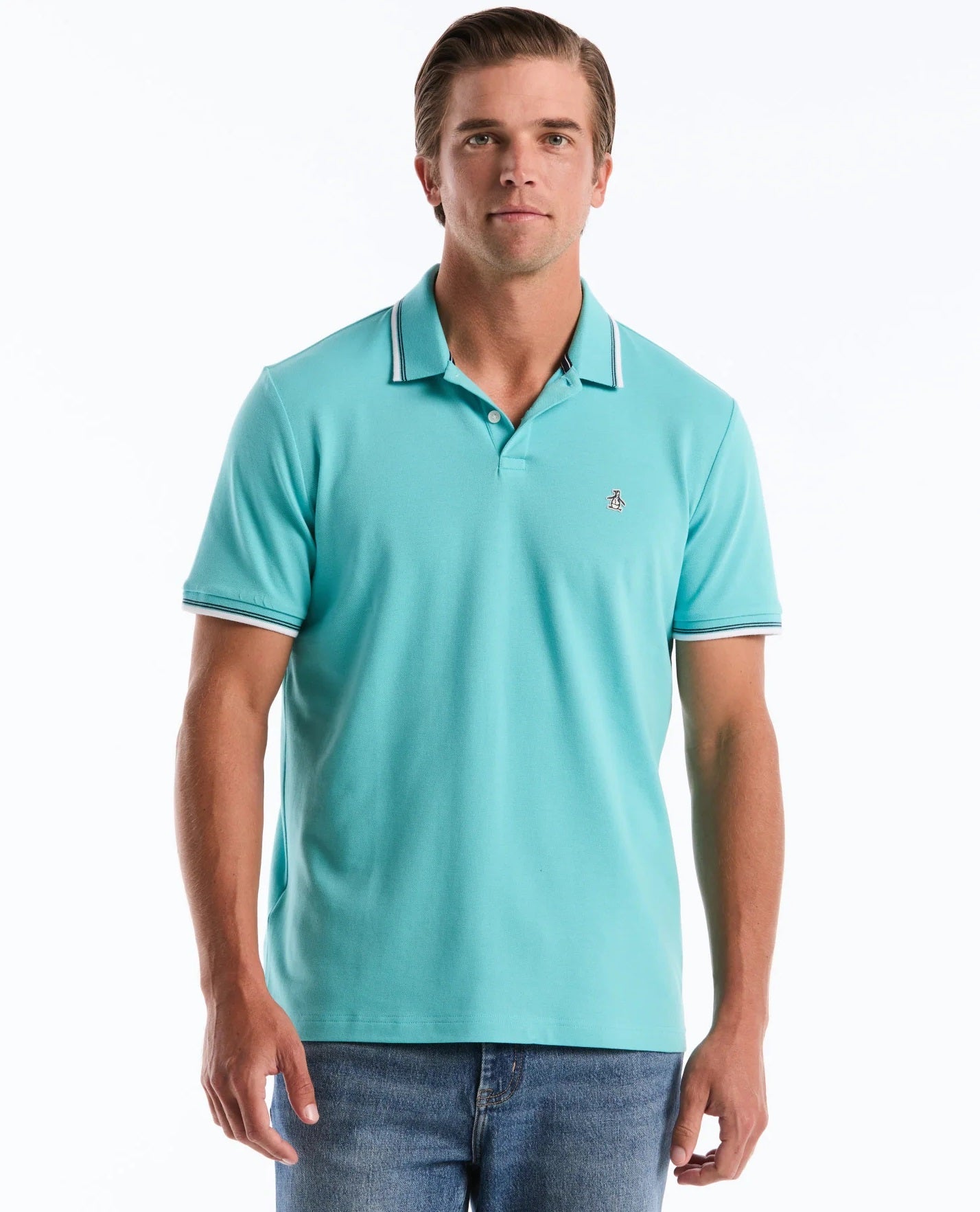 Original Penguin Sticker Pete Tipped Pique Polo Shirt - Aquarelle