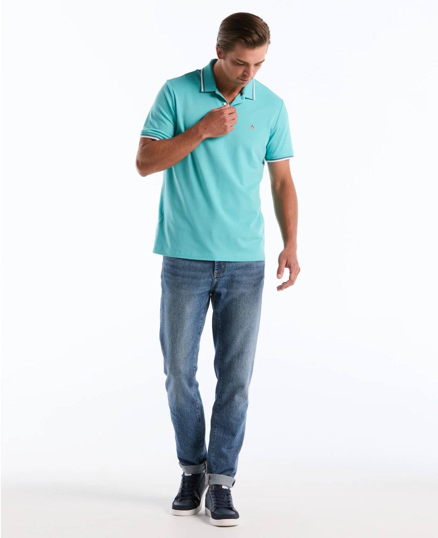 Original Penguin Sticker Pete Tipped Pique Polo Shirt - Aquarelle