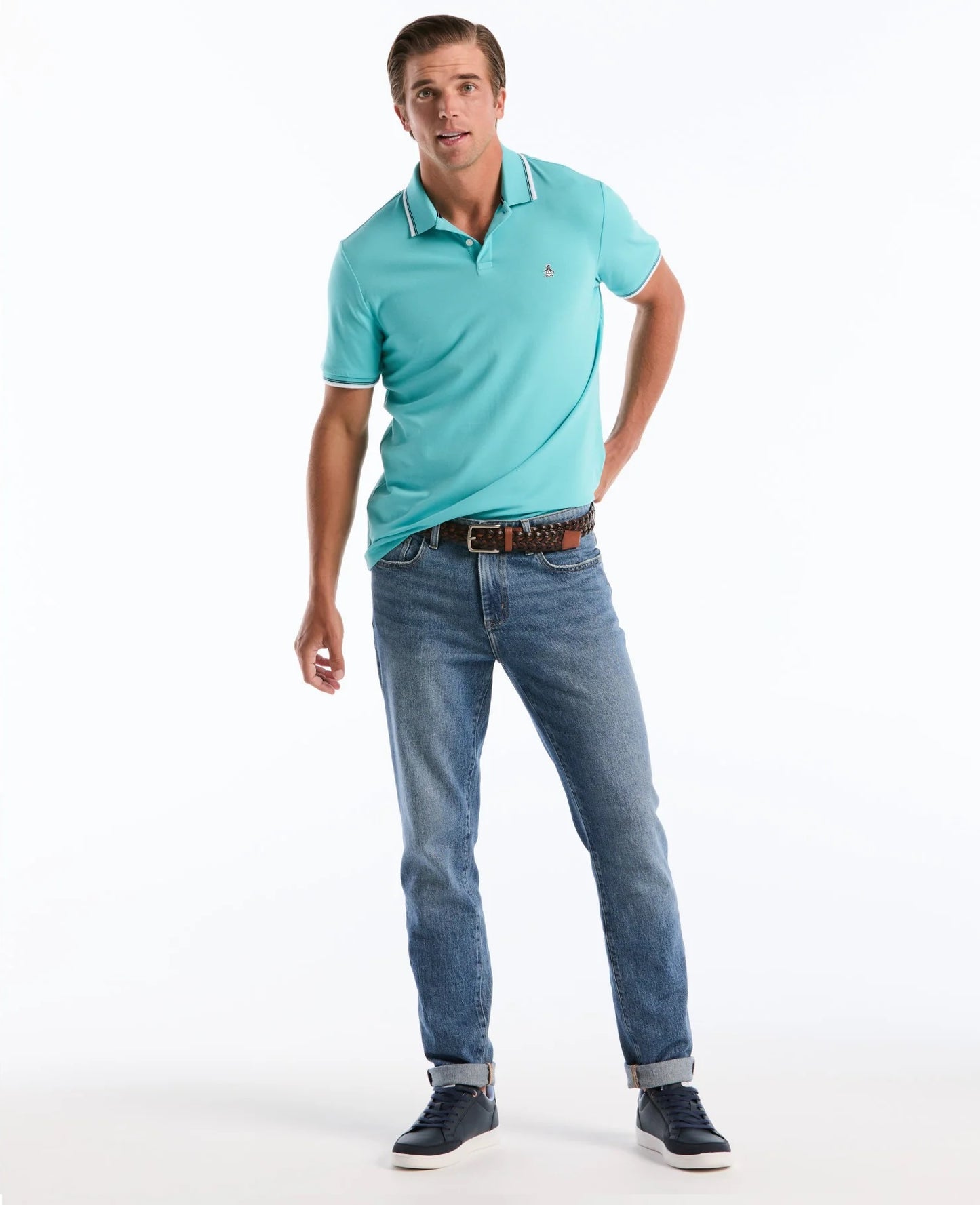 Original Penguin Sticker Pete Tipped Pique Polo Shirt - Aquarelle