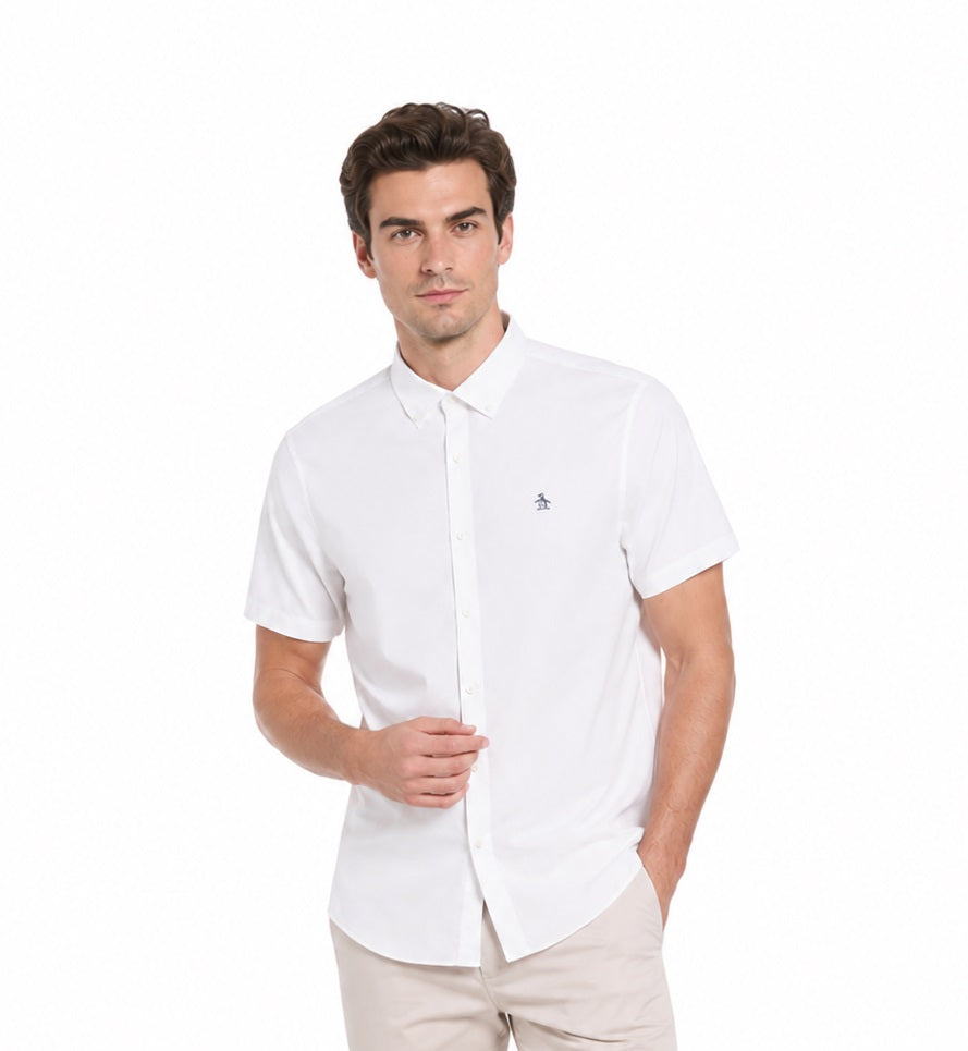 Original Penguin Ecovero Oxford Stretch Short Sleeve Shirt - Bright White