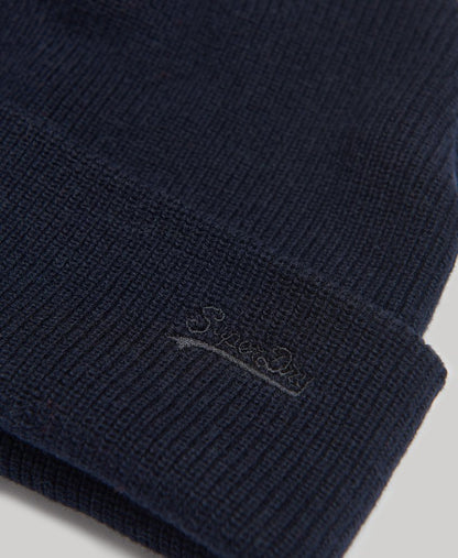 Mens Superdry Knitted Logo Beanie Hat - Eclipse Navy Grit