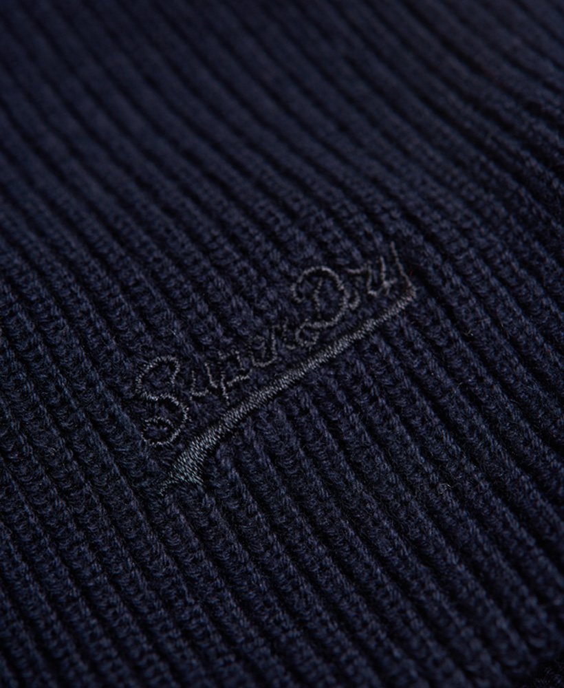 Mens Superdry Knitted Logo Beanie Hat - Eclipse Navy Grit