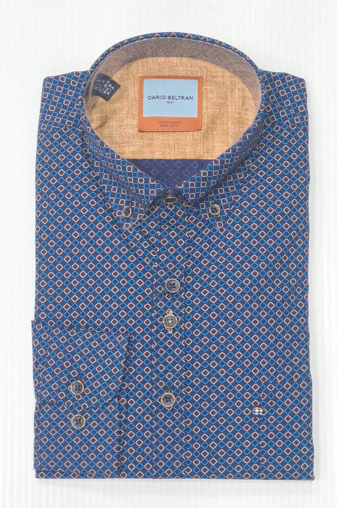 Dario Beltran Benuza Diamond Print Regular Fit Long Sleeve Shirt 491 - Navy