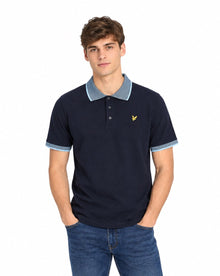 Lyle & Scott Birdseye Collar Polo Shirt - Dark Navy/Light Blue
