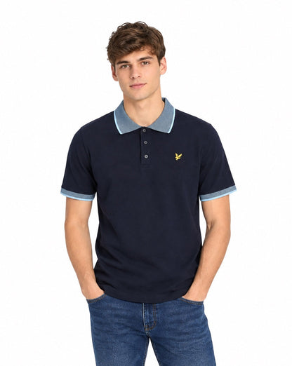 Lyle & Scott Birdseye Collar Polo Shirt - Dark Navy/Light Blue
