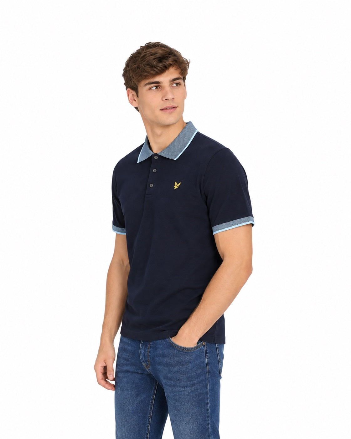 Lyle & Scott Birdseye Collar Polo Shirt - Dark Navy/Light Blue