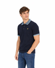 Lyle & Scott Birdseye Collar Polo Shirt - Dark Navy/Light Blue