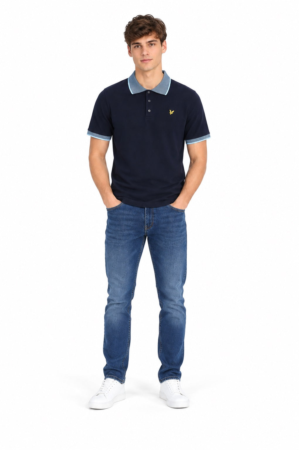 Lyle & Scott Birdseye Collar Polo Shirt - Dark Navy/Light Blue