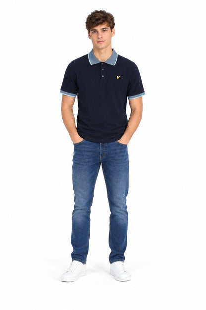 Lyle & Scott Birdseye Collar Polo Shirt - Dark Navy/Light Blue