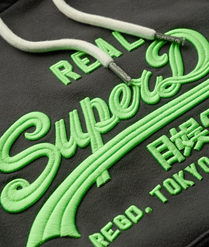 Superdry Unisex Neon Vintage Logo Embroidered Graphic Hoodie - Blackboard