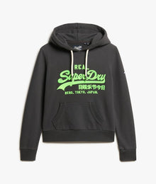 Superdry Unisex Neon Vintage Logo Embroidered Graphic Hoodie - Blackboard