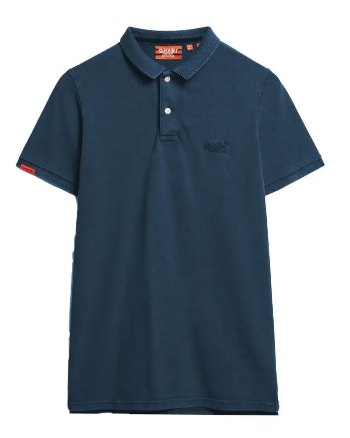 Superdry Organic Cotton Vintage Destroy Polo Shirt - Destroy Blue Bottle