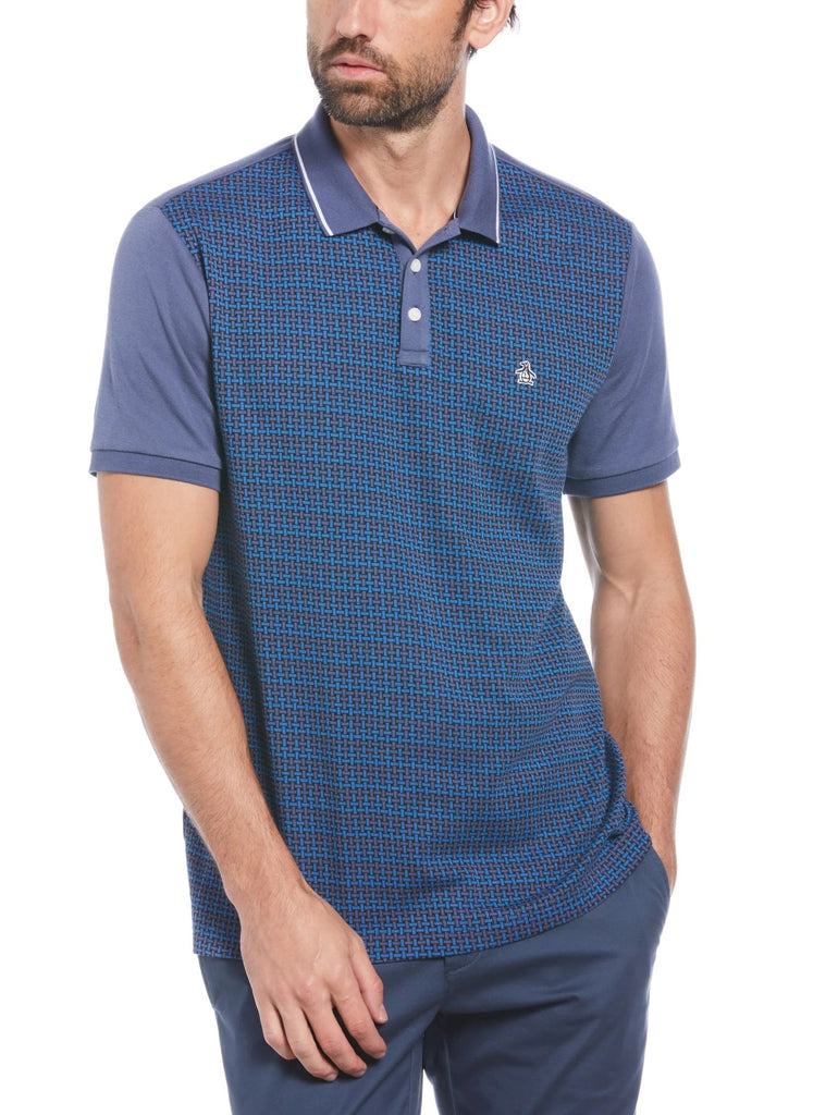 Original Penguin Jacquard Front Basketweave Pattern Polo Shirt - Blue Indigo