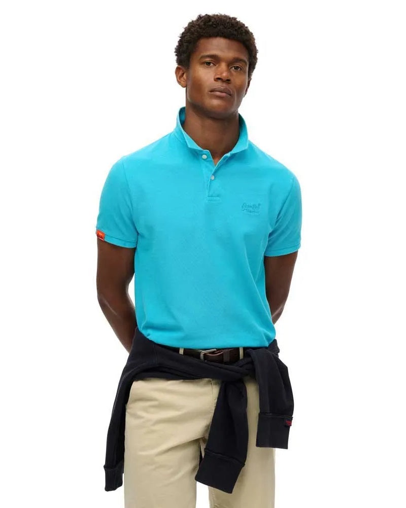 Superdry Vintage Destroy Polo Shirt - Blue Lagoon