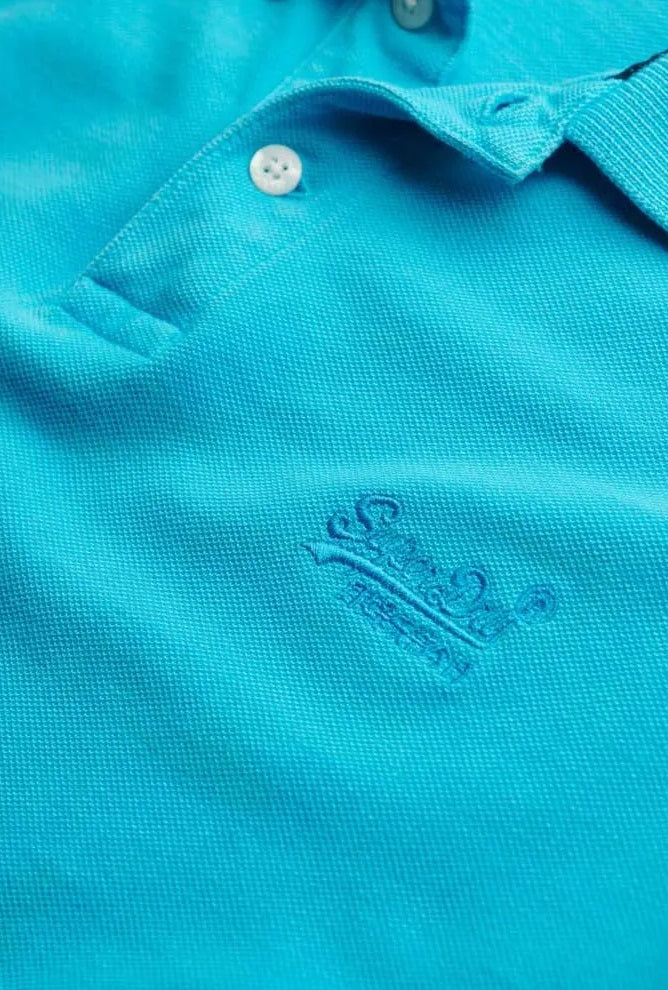 Superdry Vintage Destroy Polo Shirt - Blue Lagoon