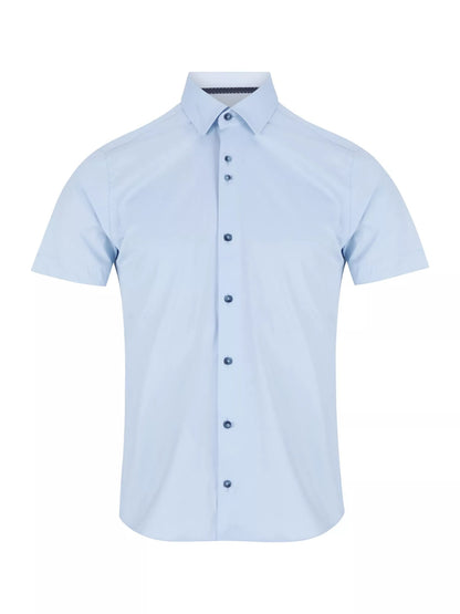 Remus Uomo Parker Short Sleeve Formal Shirt With Stretch - Blue