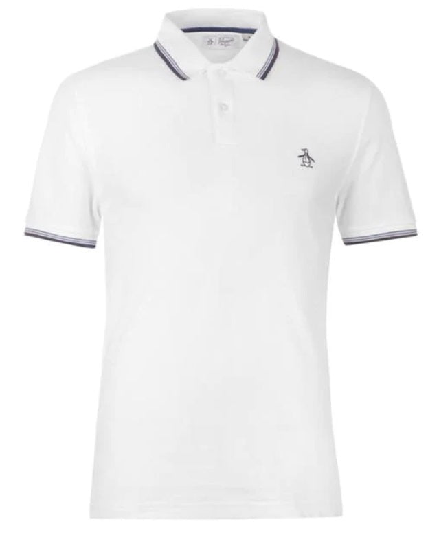 Original Penguin Short Sleeve Tipped Polo Shirt - Bright White/Navy