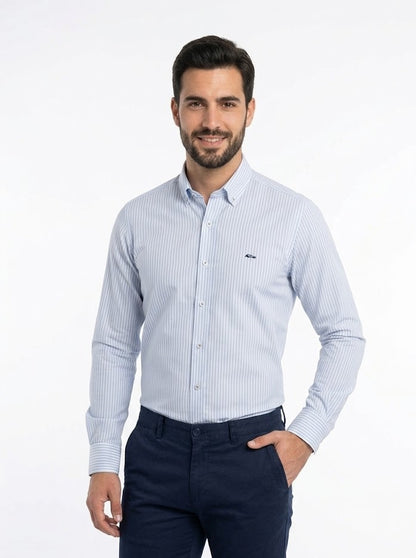 Dario Beltran Bueno Non-Iorn Striped Long Sleeve Casual Shirt - Blue