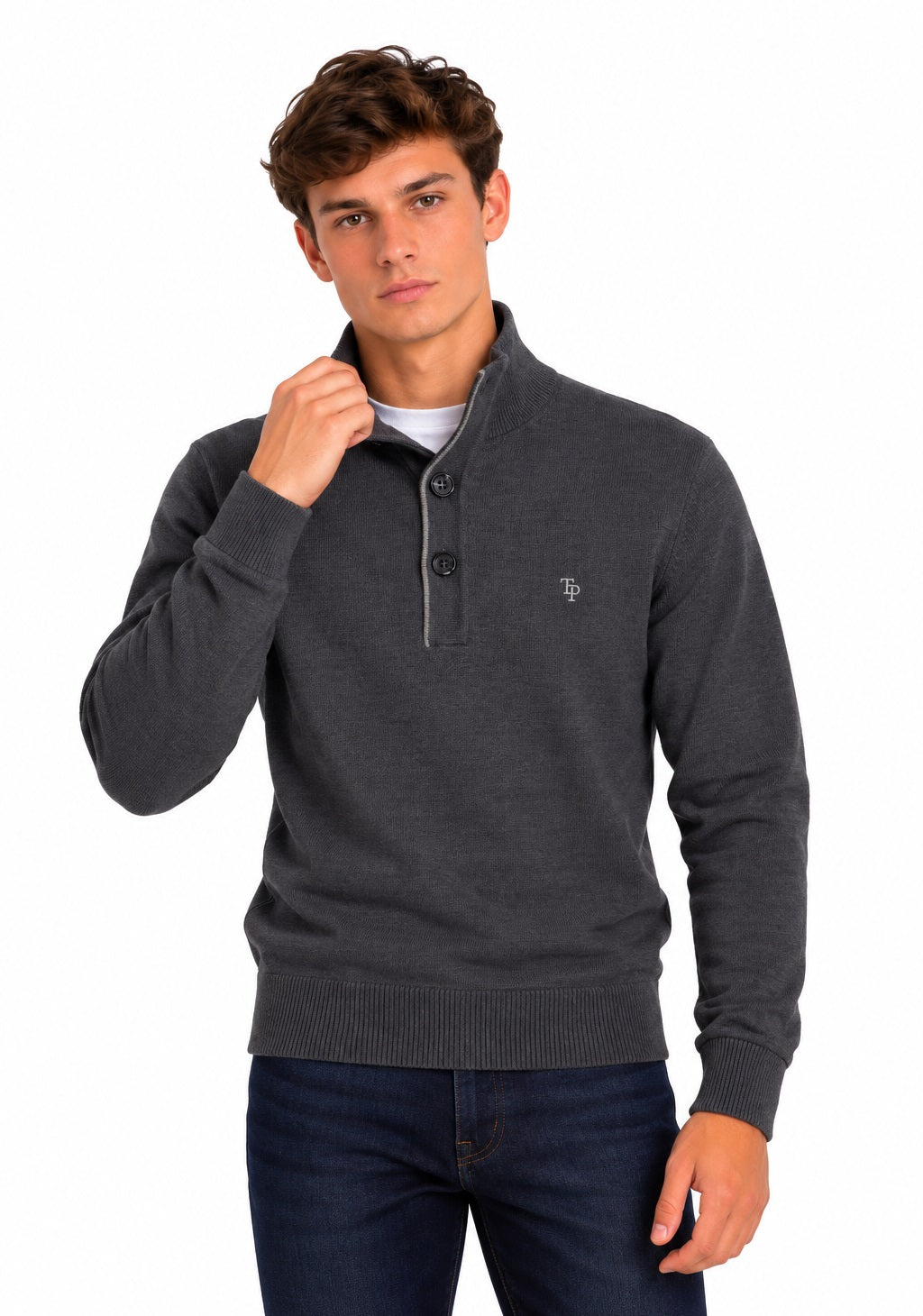 Tom Penn Button Neck Sweater - Indigo