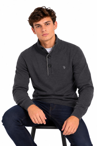 Tom Penn Button Neck Sweater - Indigo