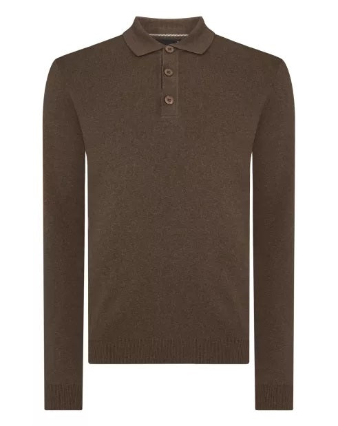 Remus Uomo Long Sleeve 3 Button Sweater - Brown