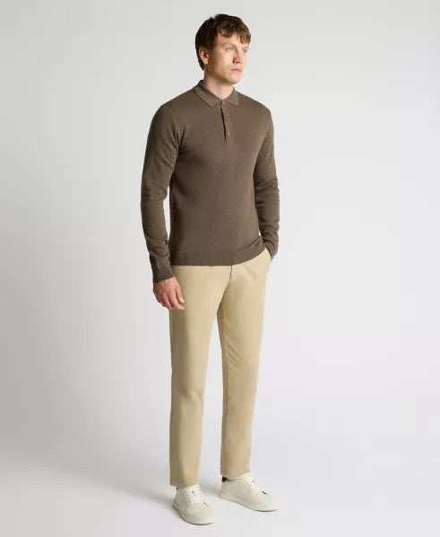 Remus Uomo Long Sleeve 3 Button Sweater - Brown