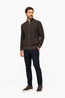 Dario Beltran Full Zip Cardigan - Navy/Tan
