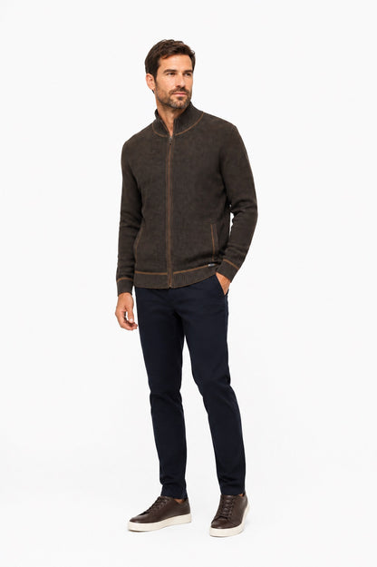 Dario Beltran Full Zip Cardigan - Navy/Tan