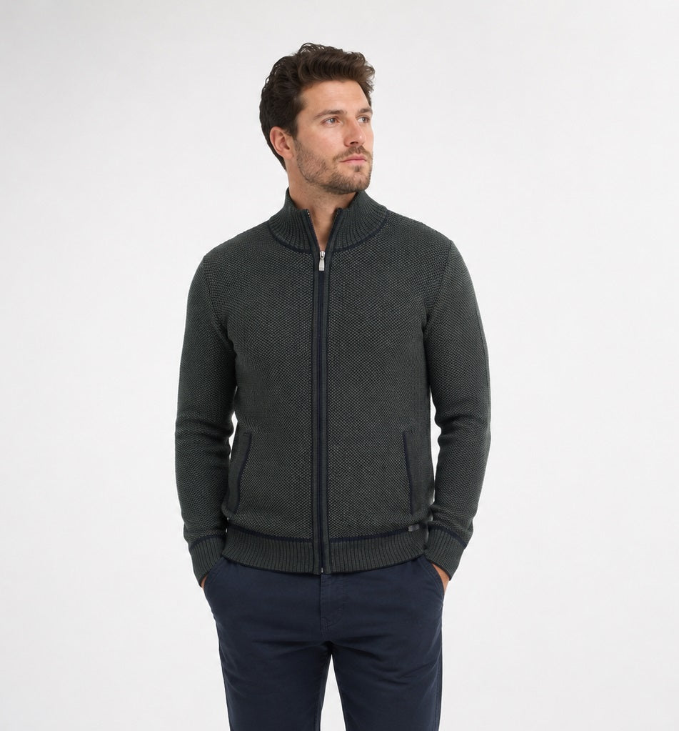 Dario Beltran Full Zip Cardigan - Navy/Green