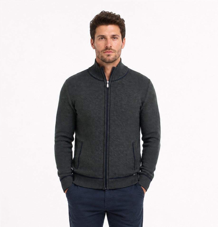 Dario Beltran Full Zip Cardigan - Navy/Green