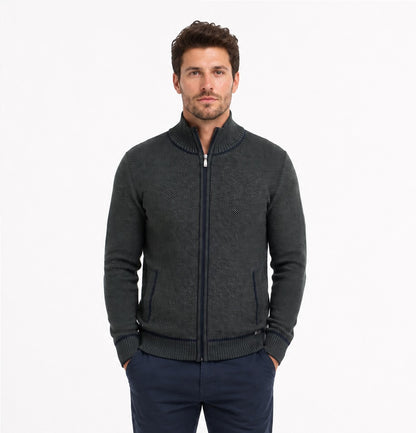 Dario Beltran Full Zip Cardigan - Navy/Green
