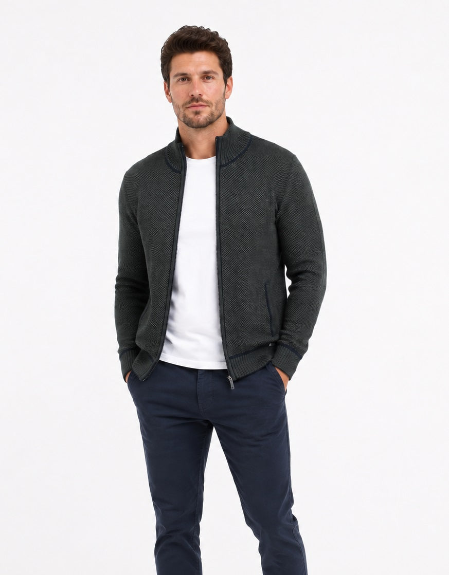 Dario Beltran Full Zip Cardigan - Navy/Green