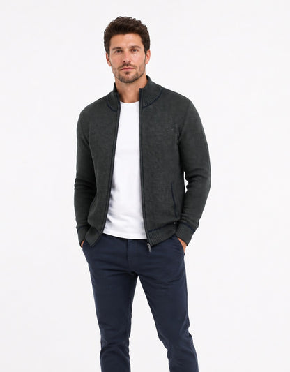 Dario Beltran Full Zip Cardigan - Navy/Green