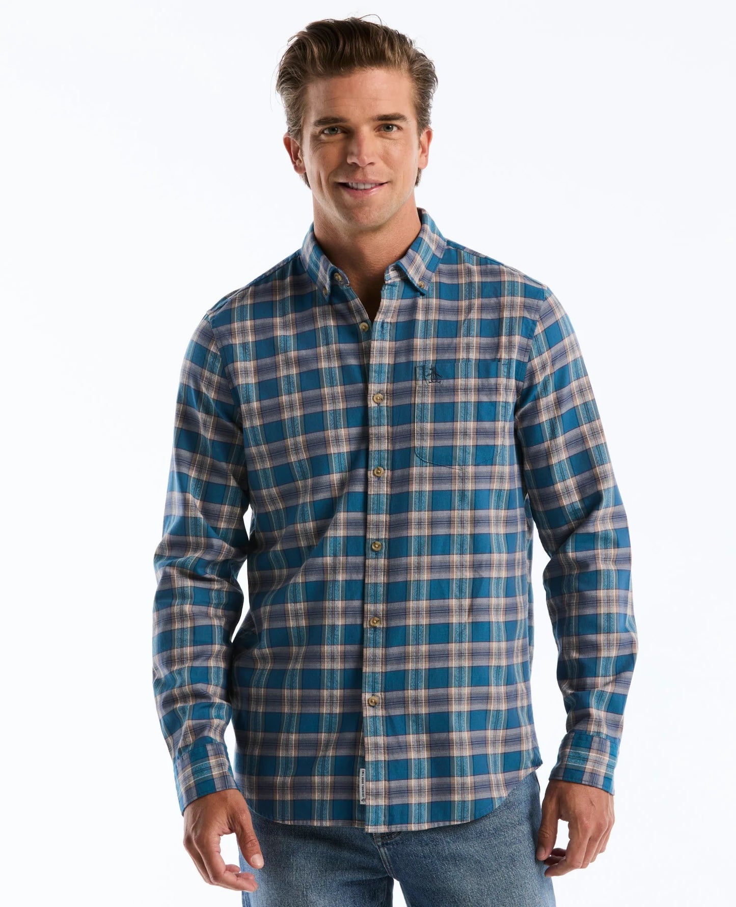 Original Penguin Twill Plaid Long Sleeve Check Shirt - Turkish Tile