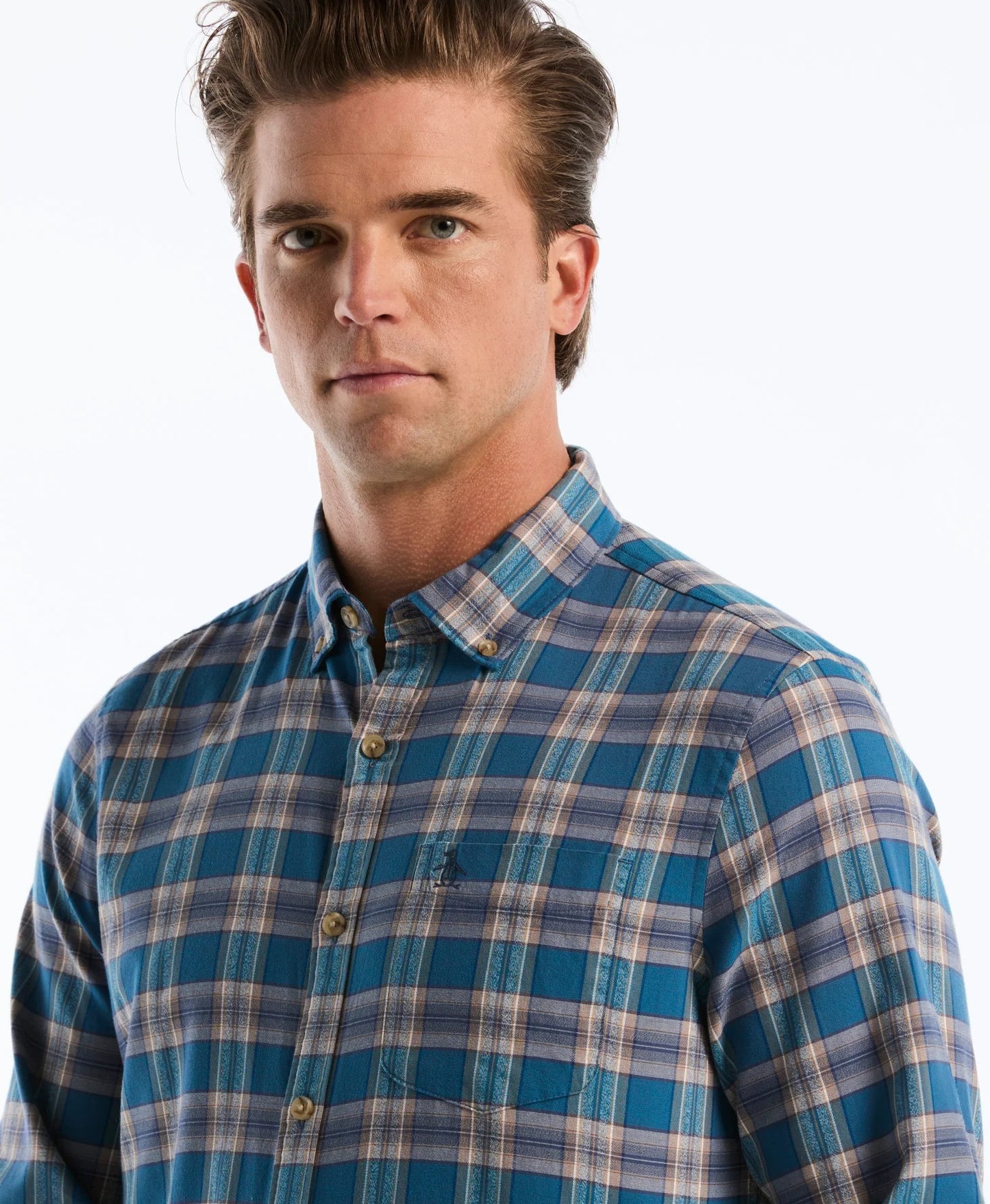 Original Penguin Twill Plaid Long Sleeve Check Shirt - Turkish Tile
