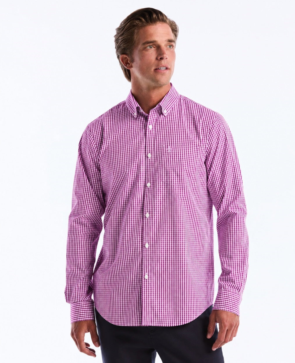 Original Penguin Long Sleeve Gingham Check Shirt - Magenta Haze