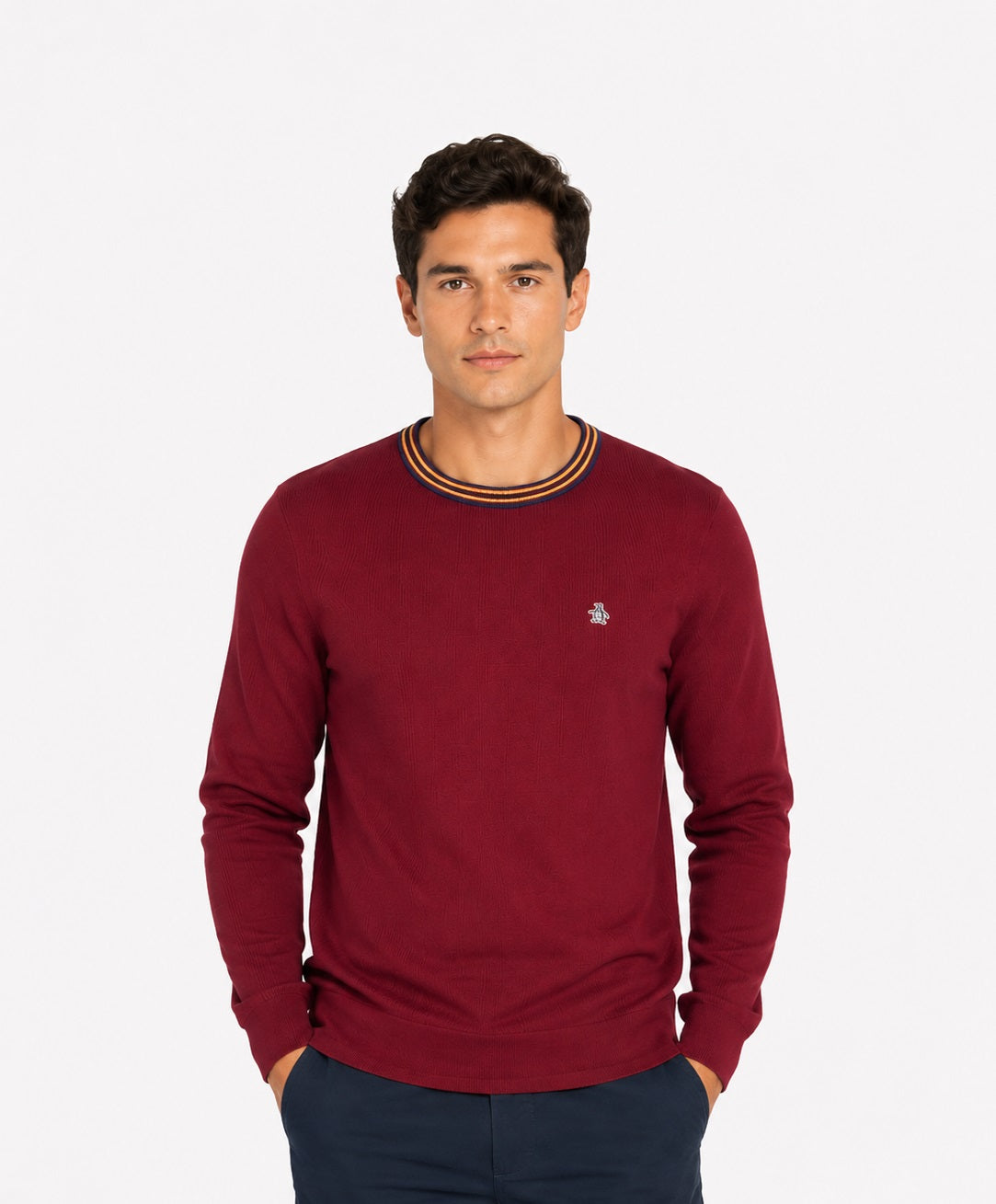 Original Penguin Knitted Crew Neck Sweater - Cabernet