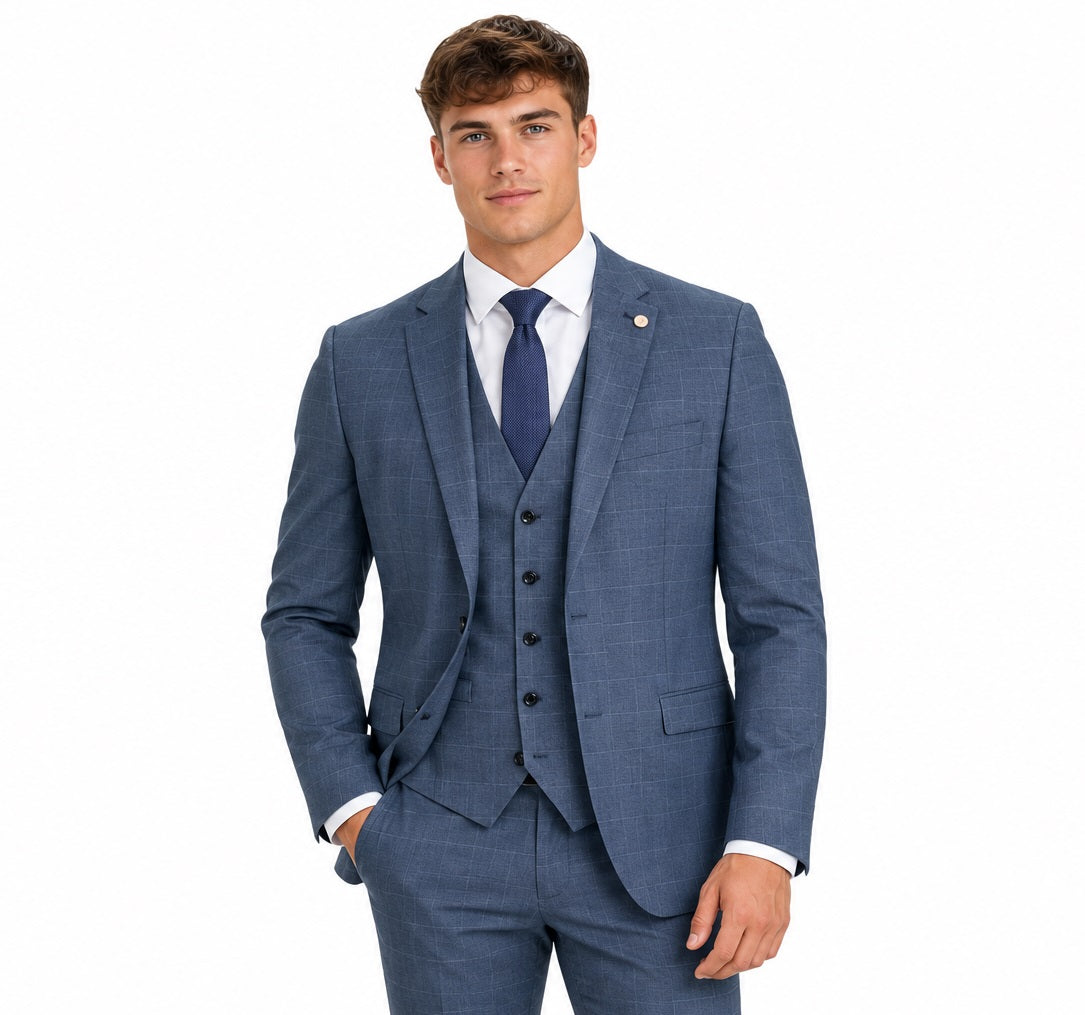 6th Sense 3 Piece Tapered Suit - Crystal Blue