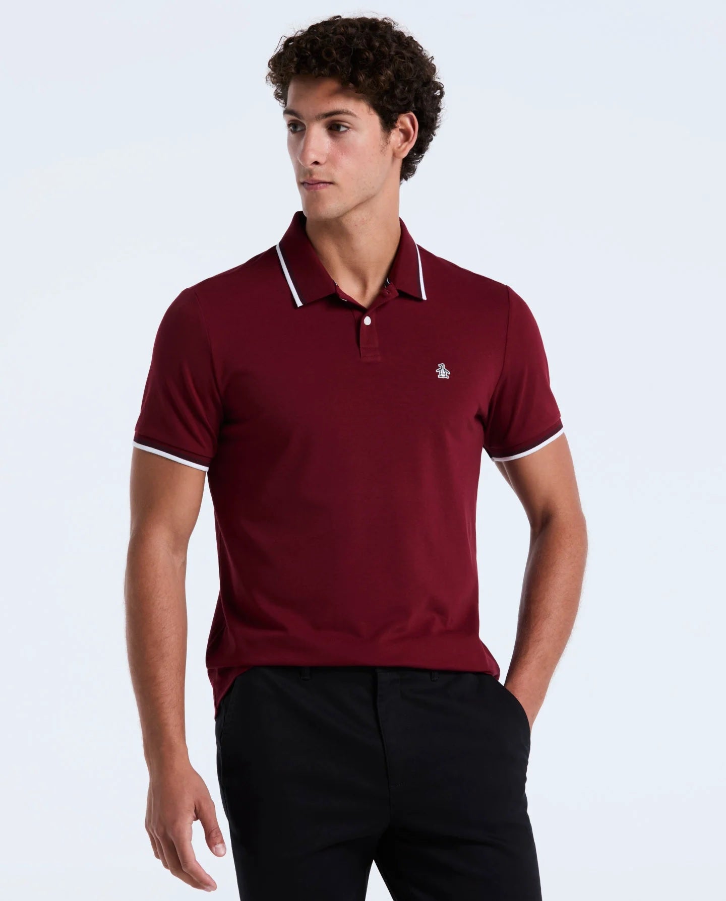 Original Penguin Sticker Pete Tipped Pique Polo Shirt - Cabernet