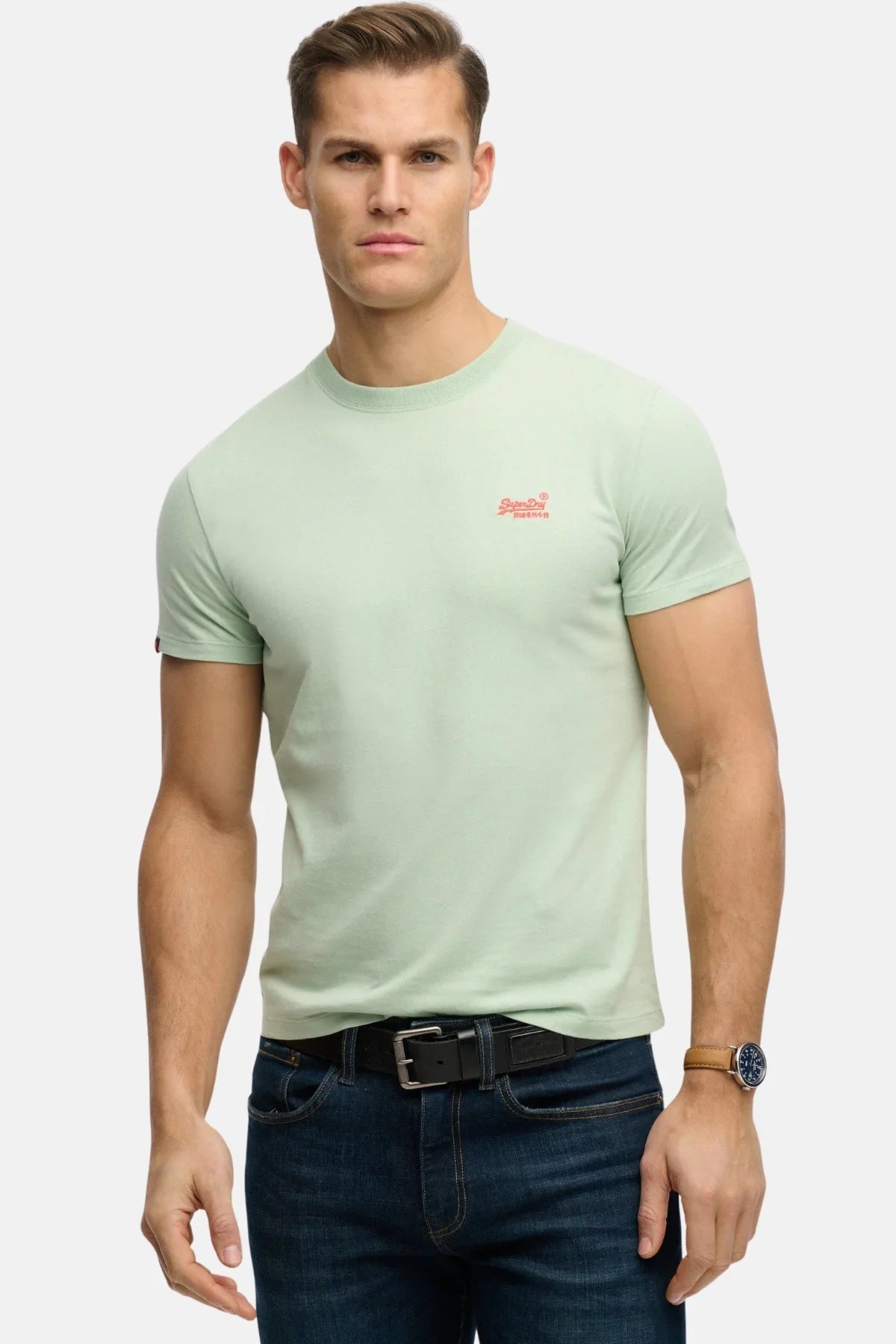 Superdry Cotton Essential Logo Embroidered T-Shirt - Cameo Green/Red