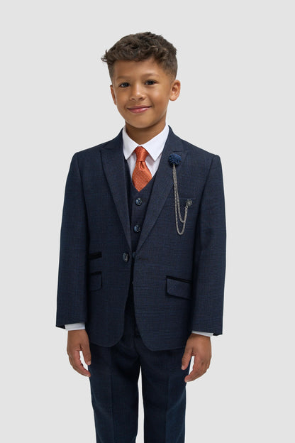 Boys Cavani Tailored Fit Cardi 3 Piece Suit - Navy