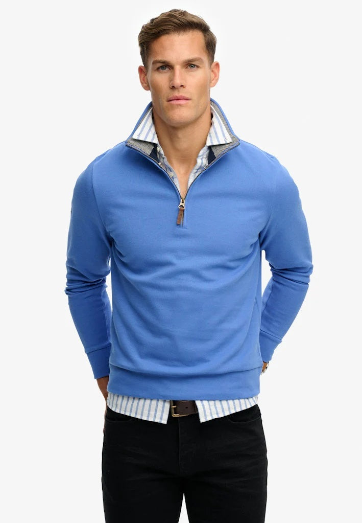 Superdry Essential Pique Half Zip Sweatshirt - Chambray Blue