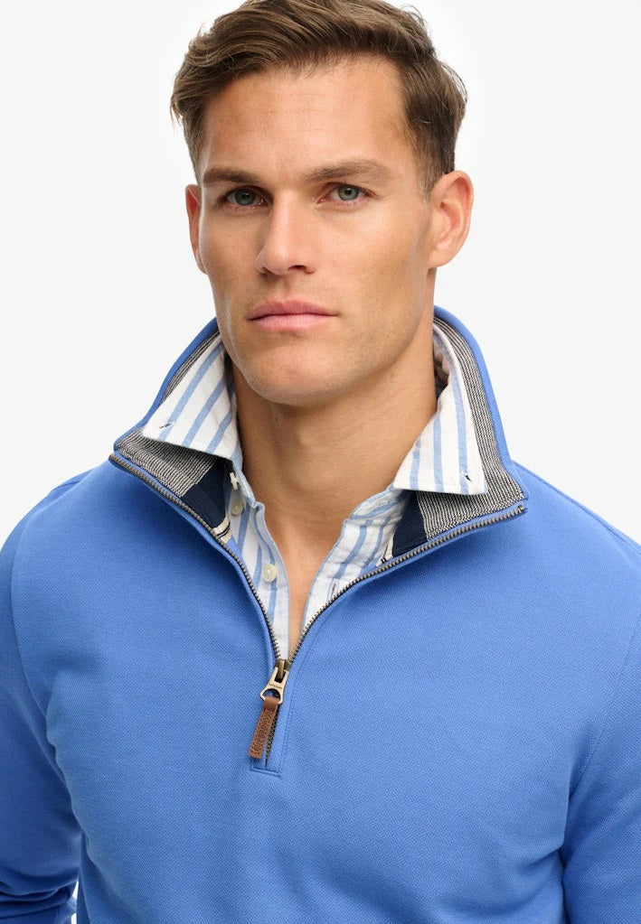 Superdry Essential Pique Half Zip Sweatshirt - Chambray Blue