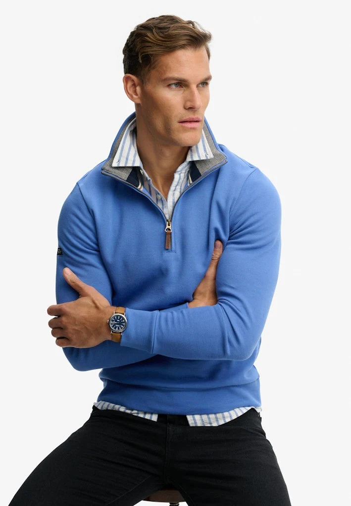 Superdry Essential Pique Half Zip Sweatshirt - Chambray Blue