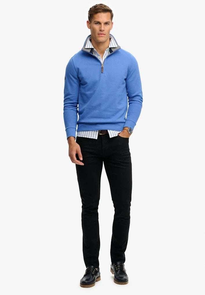 Superdry Essential Pique Half Zip Sweatshirt - Chambray Blue