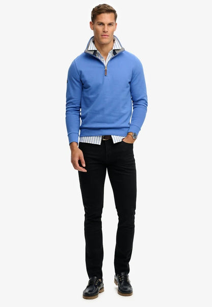 Superdry Essential Pique Half Zip Sweatshirt - Chambray Blue