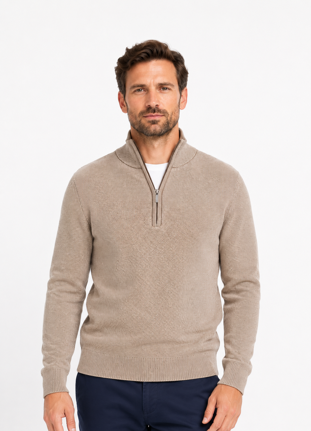 White Label Taylor Half Zip Sweater - Beige