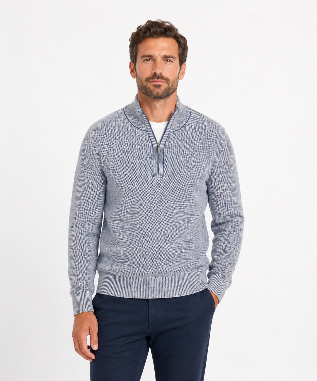 White Label Taylor Half Zip Sweater - Mid Blue