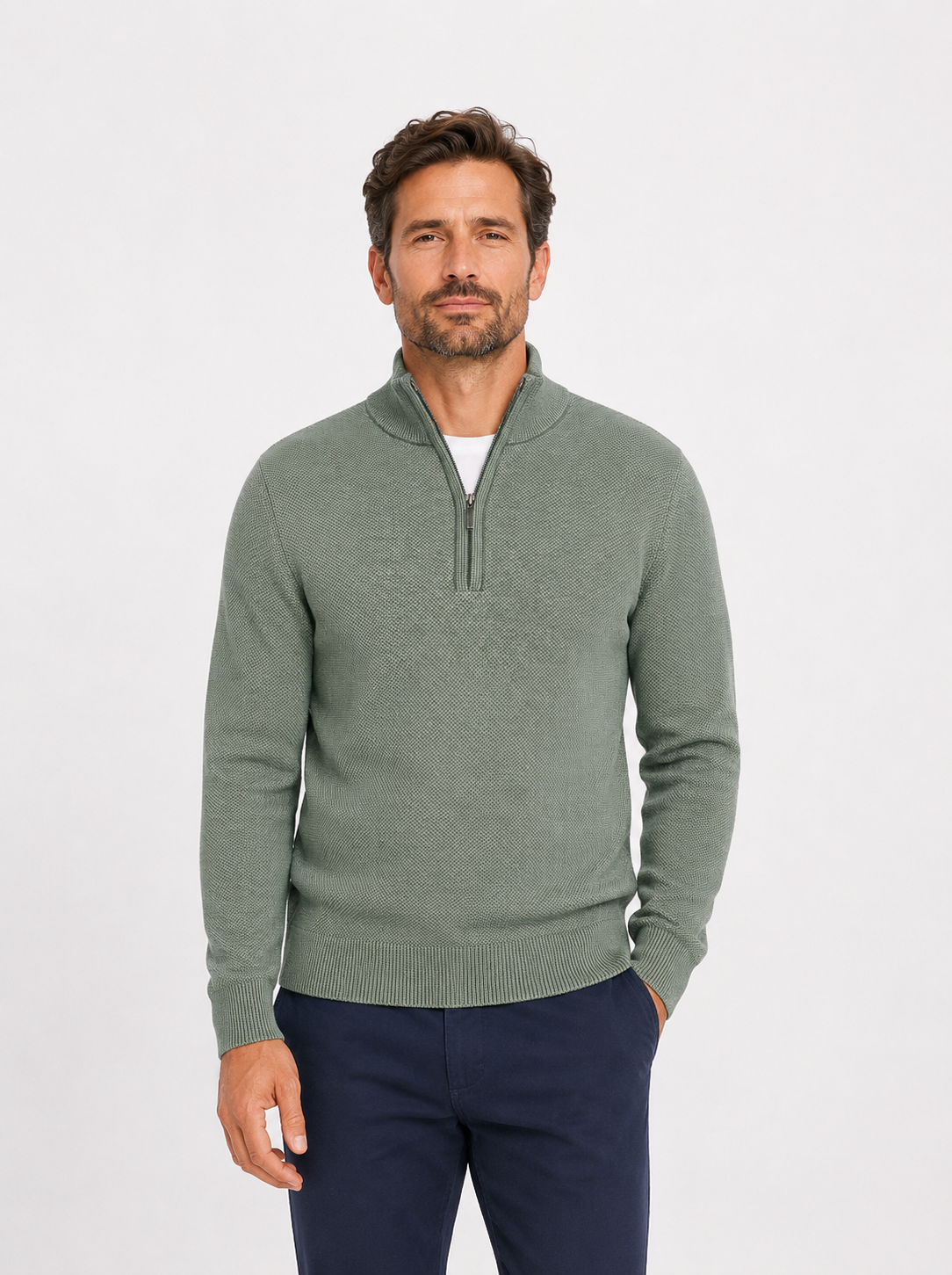 White Label Taylor Half Zip Sweater - Dark Green