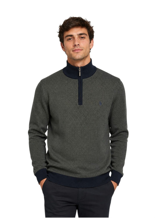 Tom Penn Half Zip Sweater - Olive